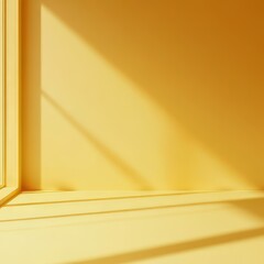 Obraz premium Bright yellow room with sunlight casting geometric shadows, creating a minimalist and warm ambiance.