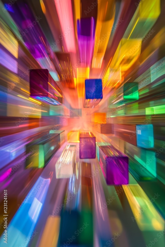 Poster a dynamic journey through colorful shapes: exploring vibrancy and motion in abstract art