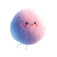 Fluffy 3D Cartoon Balloon with Smiley Face Isolated on Transparent Background