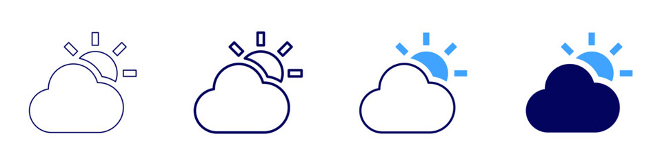 Sun and cloud icon in 4 different styles. Thin Line, Line, Bold, and Bold Line. Duotone style. Editable stroke