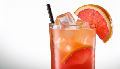 orange juice and fruits. Classic paloma cocktail isolated on transparent or white background 