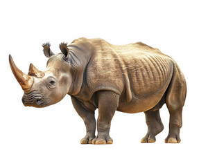 Obraz premium realistic illustration of rhinoceros standing on transparency background, showcasing its distinct features and textures. image captures strength and majesty of this magnificent animal