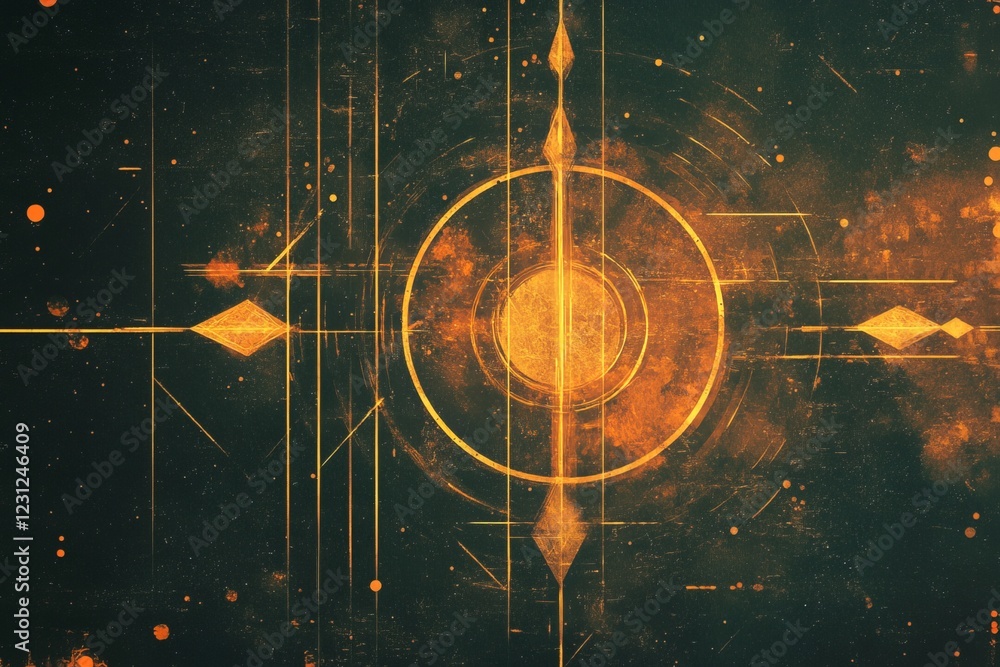 Poster mesmerizing geometric abstract art with circular patterns in vibrant orange hues