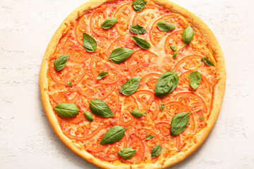 Tasty pizza margarita on white background