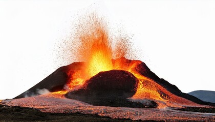 burning volcano in the volcano. burning fire in the fire. Volcano eruption with lava isolated on transparent or white background 