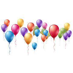 Colorful balloons floating in the air in a festive arrangement isolated on a clean PNG background, featuring vibrant shades and joyful movement, ideal for celebration designs, event decorations, and p
