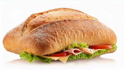 sandwich with ham and vegetables. Ciabatta sandwich isolated on transparent or white background