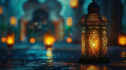 Beautiful ramadan mubarak and eid mubarak wallpaper with islamic calligraphy, crescent moon, and lanterns – festive background for ramadan and eid celebrations


