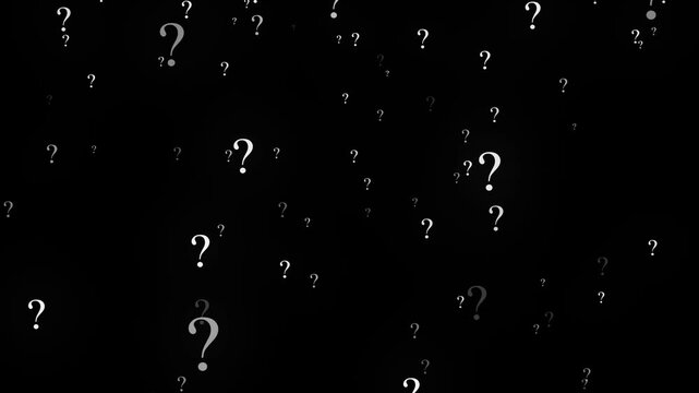 Flying Through Multiple Color Question Mark Question Marks Moving Animation on Alpha Channel Transparent Background. 4K Resolution
