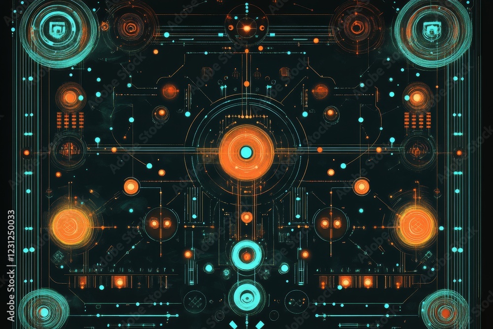 Poster futuristic abstract digital technology background with circles and lines