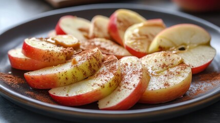 Sliced apples with cinnamon kitchen table food photography cozy home setting top view healthy snack ideas
