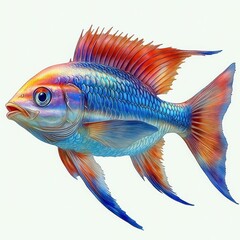 Fototapeta premium Spanish Mackerel Fish Illustration in Dark Blue, Realistic Watercolor of Wild Aquatic Predator on White Background