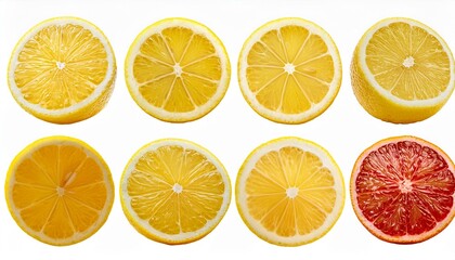 Fototapeta premium lemon slices isolated on white. Collection set of lemon slices isolated on white background