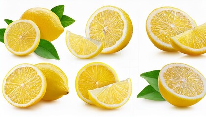 Fototapeta premium lemon slices isolated on white. Collection set of lemon slices isolated on white background