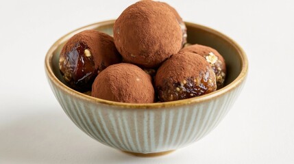 Delicious chocolate date energy balls kitchen food photography bright setting close-up healthy snack ideas