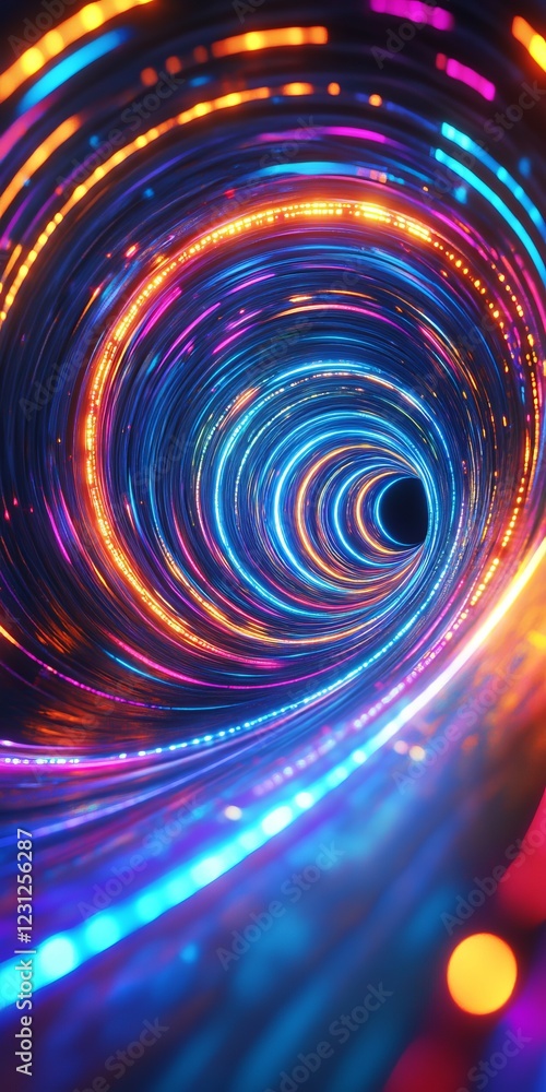 Poster futuristic neon tunnel with vibrant lights creating a dynamic and energetic visual experience