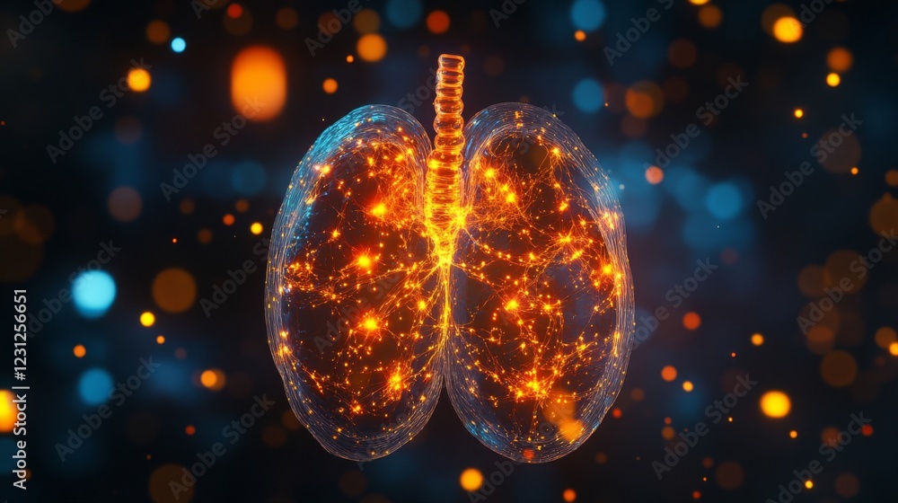 Poster glowing human lungs digital rendering with bokeh background