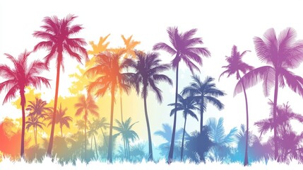 66.A tropical-themed vector pack of cartoon palm trees with soft gradients and bold outlines, perfect for summer beach-themed designs on a white background.