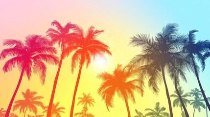 66.A tropical-themed vector pack of cartoon palm trees with soft gradients and bold outlines, perfect for summer beach-themed designs on a white background.