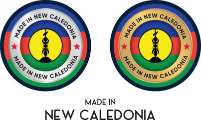Made in New Caledonia. Premium labels, stickers, pointer, badge and symbol of New Caledonia flag icon. Collection vector illustration