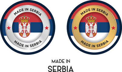 Made in Serbia. Premium labels, stickers, pointer, badge and symbol of Serbia flag icon. Collection vector illustration