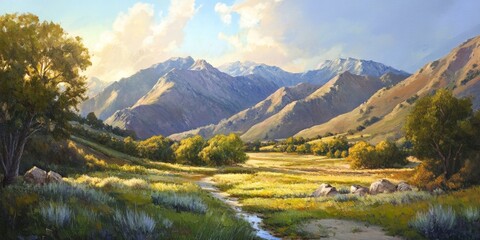 Obraz premium Mountain Valley Landscape Painting