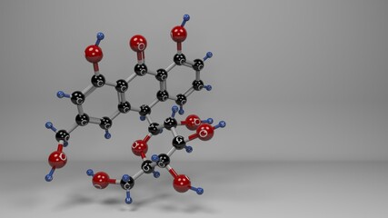 Aloin molecule. Molecular structure of barbaloin, extracted from aloe vera used as wound treatment and in personal care products.