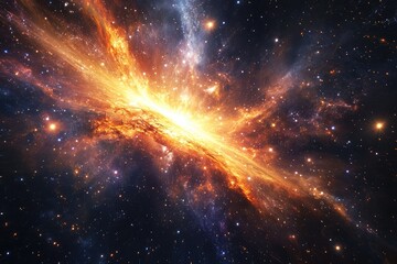 A brilliant starburst illuminating the depths of the cosmos, the radiant light casting long shadows across distant planets and cosmic structures.