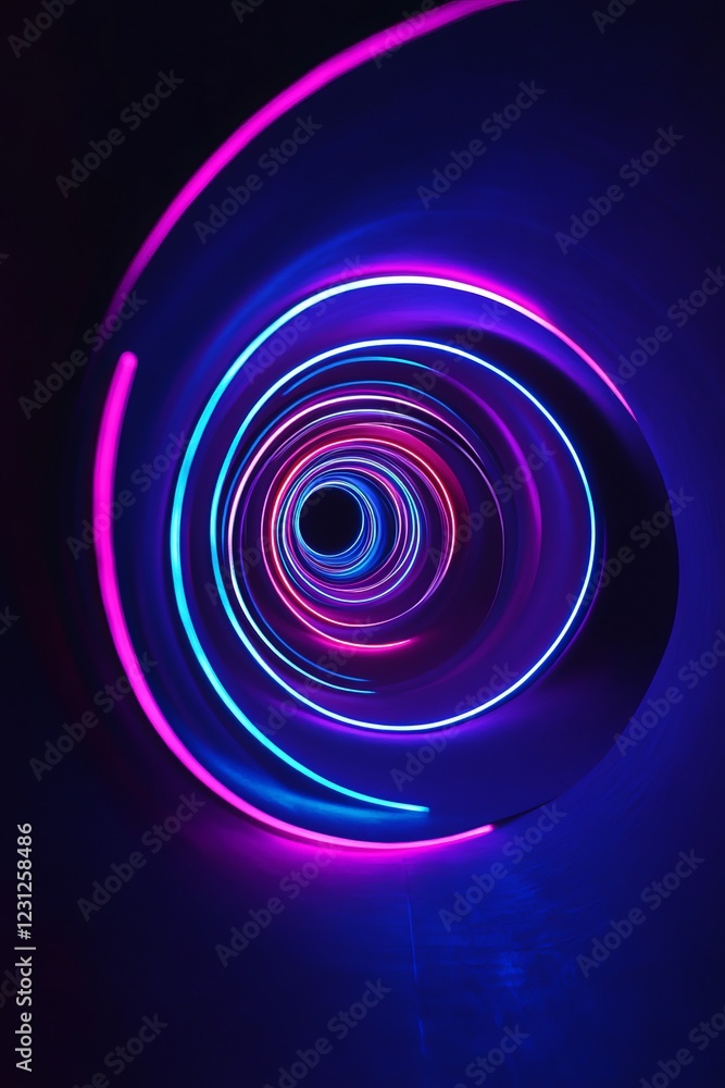 Poster futuristic neon light tunnel with vibrant blue and pink circular patterns creating a mesmerizing abs