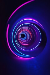 Futuristic Neon Light Tunnel with Vibrant Blue and Pink Circular Patterns Creating a Mesmerizing Abstract Background