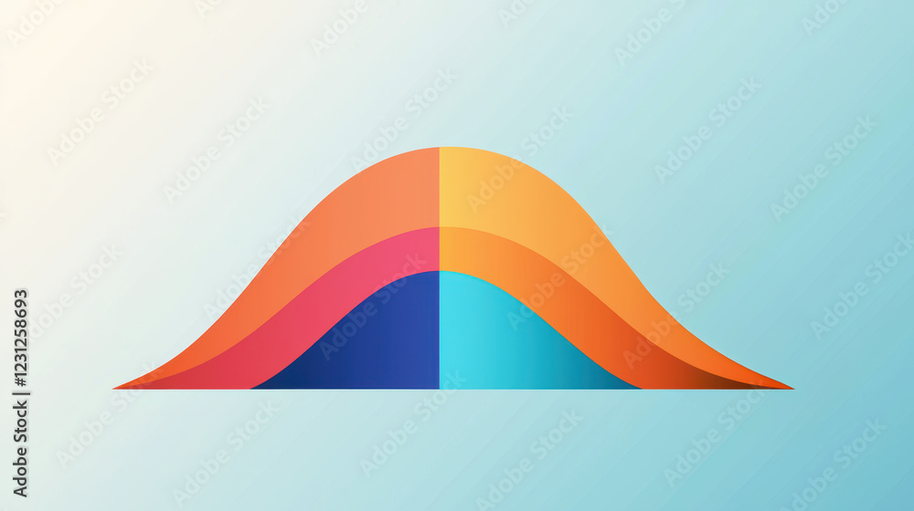 Poster a vibrant and modern illustration of a normal distribution curve, representing the bell-shaped distr