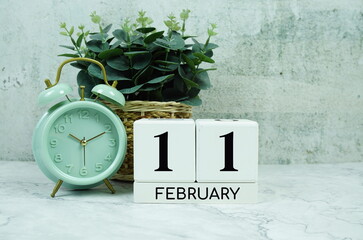 Wooden Calendar Showing the Date of February 11th. Day 11 of February month
