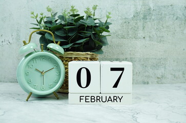 Wooden Calendar Showing the Date of February 7th. Day 7 of February month