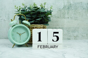 Wooden Calendar Showing the Date of February 15th. Day 15 of February month