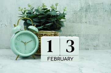 Wooden Calendar Showing the Date of February 13th. Day 13 of February month