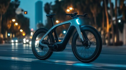 Sleek White Electric Bicycle at Night in City Setting