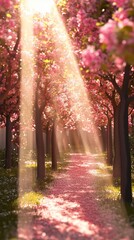Fototapeta premium A Springtime Path Through a Blossoming Garden