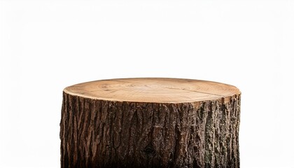 cut of a tree. Tree trunk wood podium isolated on white background