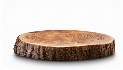 cut of a tree. Tree trunk wood podium isolated on white background