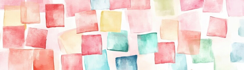 Fototapeta premium A vibrant watercolor background featuring pastel squares in various shades, perfect for artistic projects, invitations, or creative designs.