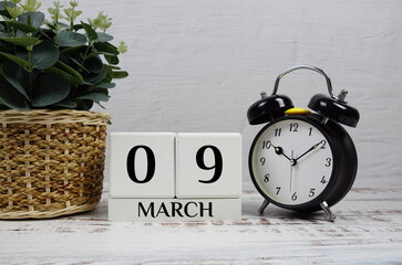 Wooden Calendar Showing the Date of March 9th. Day 9 of March month