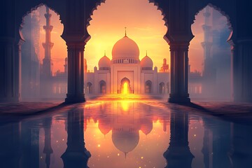 Majestic Mosque Sunset Reflection Serenity