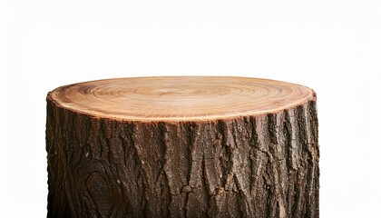 cut of a tree. Tree trunk wood podium isolated on white background