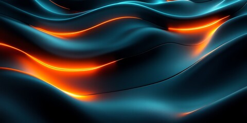 Obraz premium Futuristic curved and wavey lines featuring triangular motifs, 3D, reflective, vibrant green and cyan blending into a dark black background, smooth geometric patterns, 32K, rendered in Unreal Engine 5