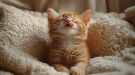 Obraz premium Adorable Ginger Kitten Napping on Cozy Blanket