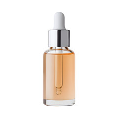Glass Dropper Bottle of Face Oil with Golden Tin Isolated on Transparent Background