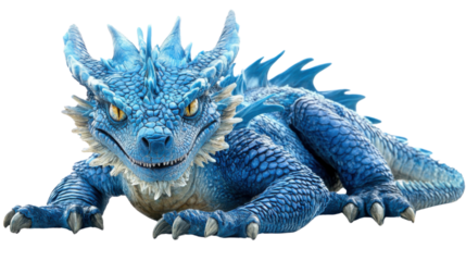 Majestic blue dragon resting on transparent background