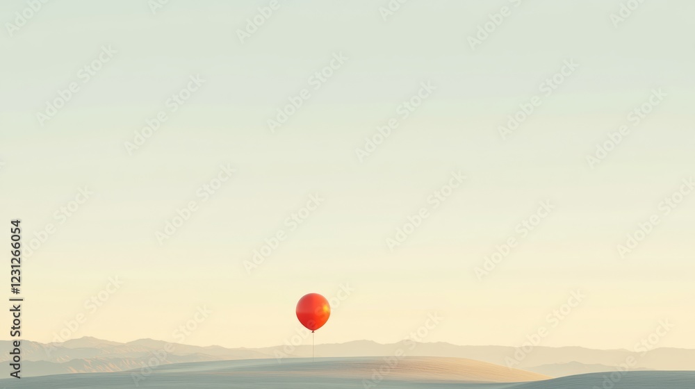 Poster a red balloon is floating in the sky. the sky is clear and blue. the balloon is the only object in t