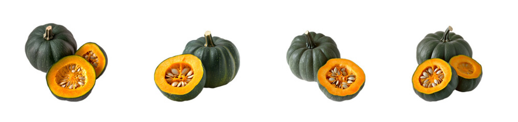 Whole and sliced pumpkin isolated on a transparent background