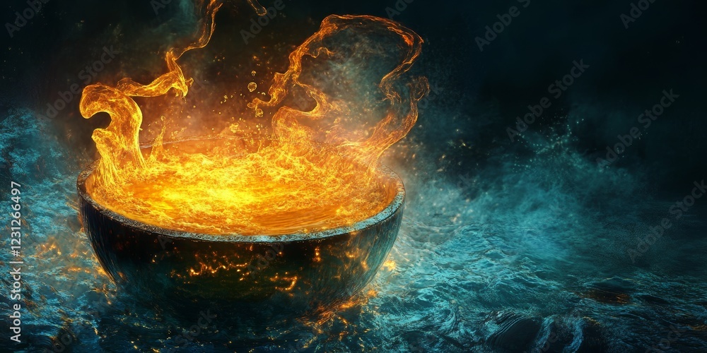 Poster dynamic fire and water: captivating elements in mesmerizing energetic display